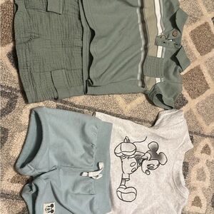Kids Green and Gray Mickey Mouse Shirt and Shorts Set